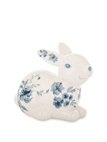 KERÁMIA NYÚL FEHÉR KÉK MINTÁVAL 176034 13-5x10x17