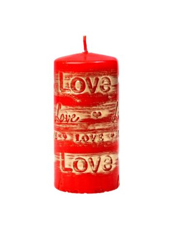 Lovely  Wood henger gyertya-  13 x 7cm - Piros / Arany