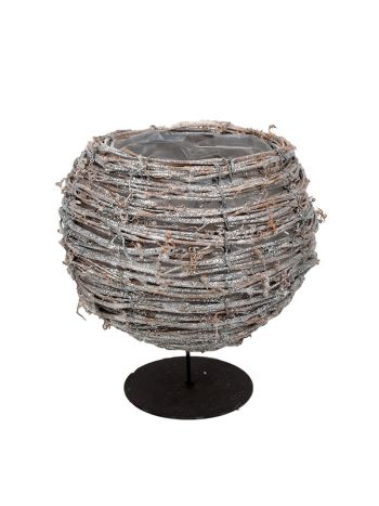rattan gömbkaspó fém talpon csillogó szürke 18x18/25cm