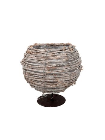 rattan gömbkaspó fém talpon csillogó szürke 14-5x15/20cm