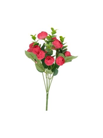 Selyemvirág boglárkacsokor eukaliptusszal 31cm piros