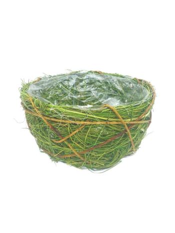 Kosár bélelt szalma 20 cm natúr- zöld