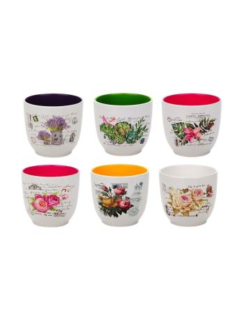 virágmintás kerámia kaspó mix fehér-pink/citrom/zöld/lila 12x11cm