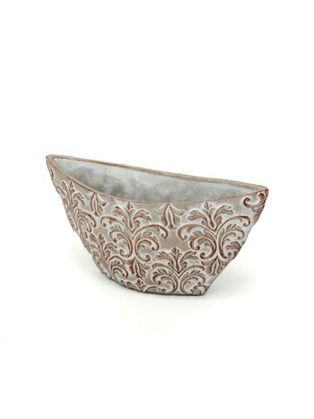 csónak alakú Tendril kő tál antikolt szürke - barna 30x12x15cm