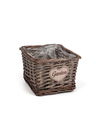 szögletes hasított vessző tál Garden felirattal szürke 21x20-5x15cm