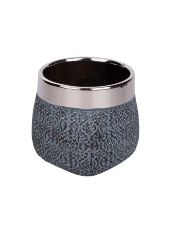 Silvius kerámia kaspó szürke ezüst 14x14cm