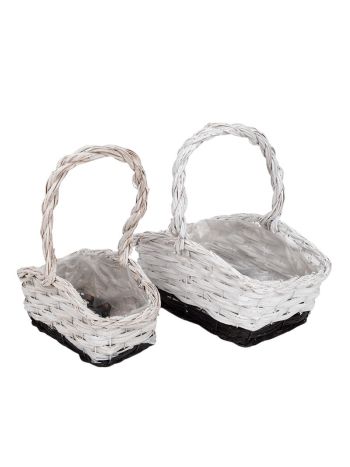 szögletes íves tetejű hasított fa füles kosár szett szürke-fehér