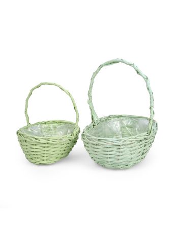 ovális hasított fa füles kosár zöld 29-5x24-5x12-5/32-5cm S/2