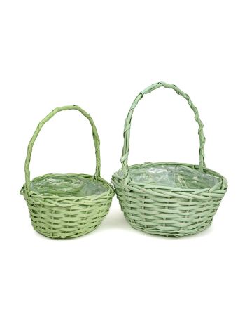 hasított fa füles kosár szett zöld 25x12/32cm S/2