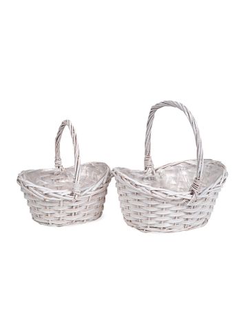 ovális ívelt hasított fa füles kosár szett fehér 25-5x21x10/27cm S/2