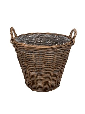 rattan kaspó két füllel barna 45x40/46cm