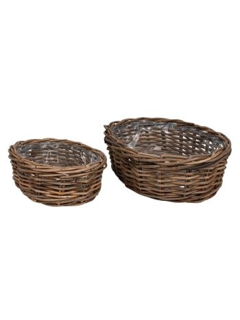 ovális rattan tál szett barna 44x32x15cm S/2