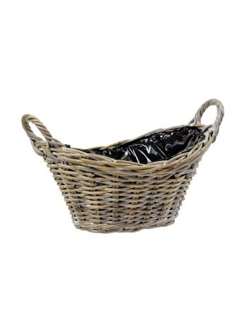 ívelt tetejű ovális hasított rattan ültetőtál két füllel barna 33x26x13/16/24cm
