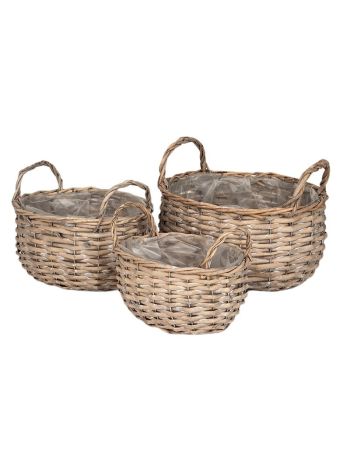 ovális hasított vessző ültetőtál két füllel szett szürke 28x24x14-5/21cm S3