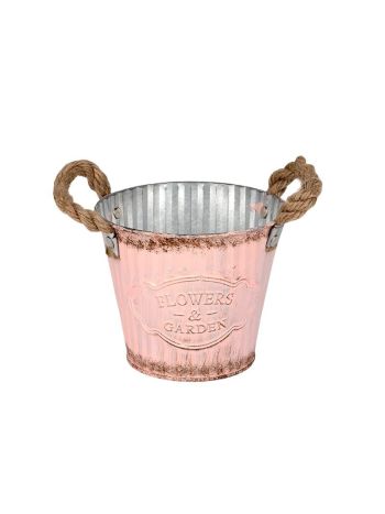 Andretta bádog kaspó kötél füllel rózsaszín 15x13-5cm