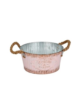 Andretta bádog tál kötél füllel rózsaszín 27-5x12cm