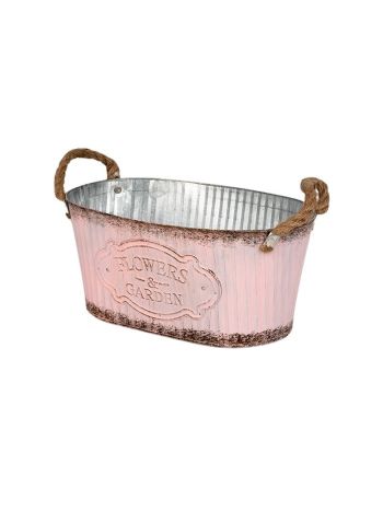 ovális Andretta bádog tál kötél füllel rózsaszín 24x14-5x11cm