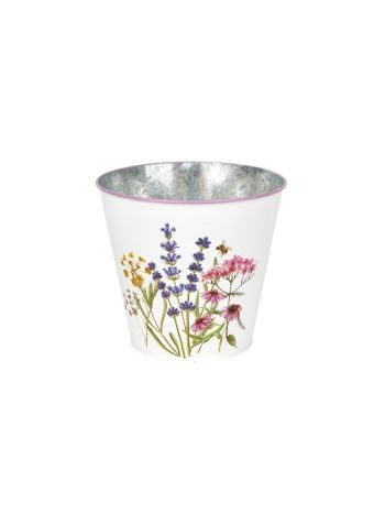 Meadow virágmintás fém kaspó fehér 18x16-5cm