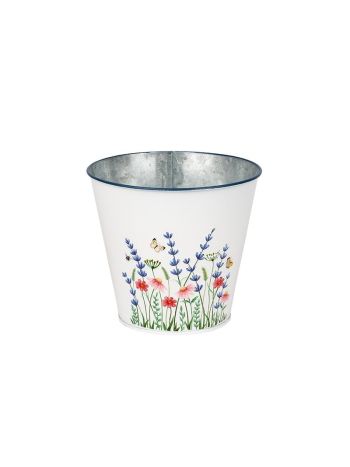 Meadow virágmintás fém kaspó fehér 16x14-8cm
