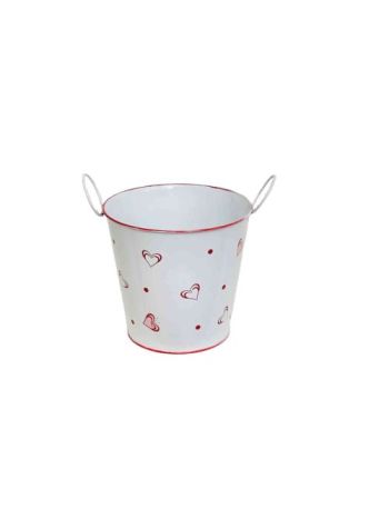 (Rattan) Bádog Kaspó Fehér Szivecskés 140-B-22-60/M - D15/11*H14-5cm (80/#)