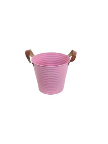 (Rattan) Bádog Kaspó Pink- Bõrfüles 140-B-22-05 - D18/13*H16cm (60/#)