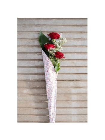 Tölcsér vágott virághoz szíves textil 900mmx160mm fehér-piros S/5