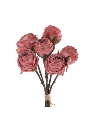 Rózsa selyemvirág csokor- 6 szálas- magasság: 31cm - Kármin  AF004-06