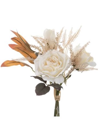 Rózsa selyemvirág csokor- 41.5cm magas - Fehér