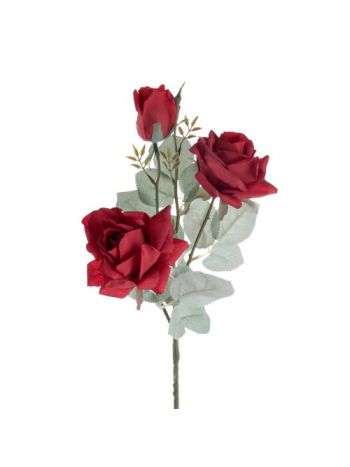 Selyemvirág rózsa ág 3 fejjel- 64.5cm magas - Piros  AF023-01