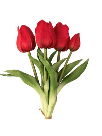 Real touch gumi tulipán- 5 szálas köteg- 30cm magas - Piros  AF041-04