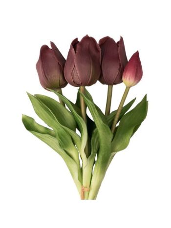 Real touch gumi tulipán- 5 szálas köteg- 30cm magas - Bordó  AF041-05