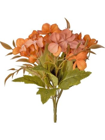 5 ágú hortenzia selyemvirág csokor- 24cm magas - Sárgás barna