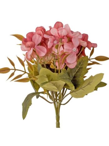 5 ágú hortenzia selyemvirág csokor- 24cm magas - Rózsaszín