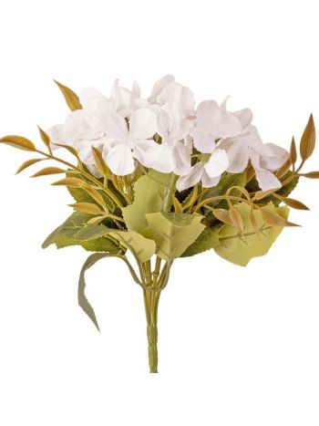 5 ágú hortenzia selyemvirág csokor- 24cm magas - Fehér