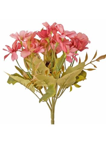 15 virágfejes- 5 ágú selyemvirág csokor- 25cm magas - Rózsaszín
