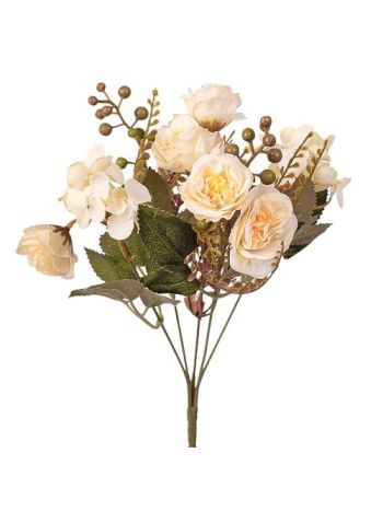 Rózsás hortenzia selyemvirág csokor- 30cm magas - Fehér