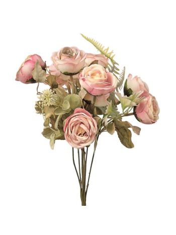 Tearózsa selyemvirág csokor- 30cm magas - Világos rózsaszín