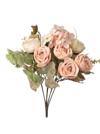 Tearózsa selyemvirág csokor- 30cm magas - Barnás fehér