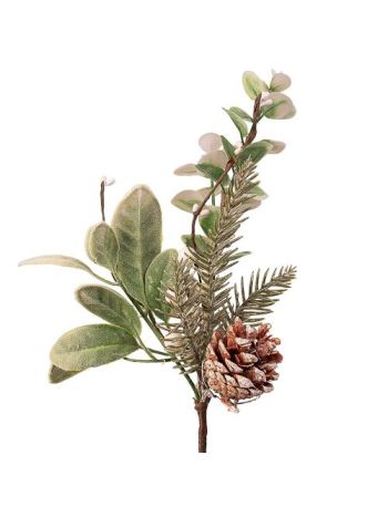 Téli ág fenyővel- levelekkel- bogyókkal és tobozzal- 34cm magas