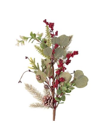 Téli ág fenyővel- eukaliptusszal- bogyókkal és tobozzal- 67cm magas