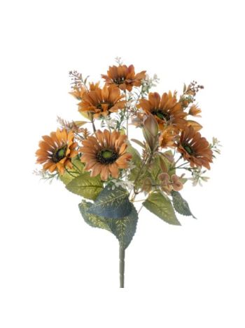Napraforgó selyemvirág csokor : 9cm - Világos kávé színű