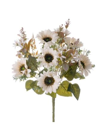 Napraforgó selyemvirág csokor- magasság: 42cm- virágfej átmérő: 9cm - Fehér