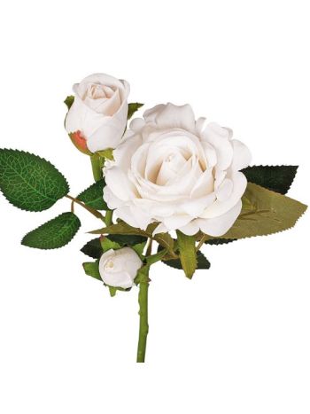 Bársonyos selyemvirág rózsa ág- magasság: 36cm - Ekrü