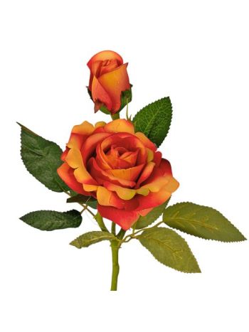 Bársonyos selyemvirág rózsa ág- magasság: 36cm - Narancssárga