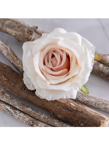 Rózsa selyemvirág fej- 10cm - Ekrü
