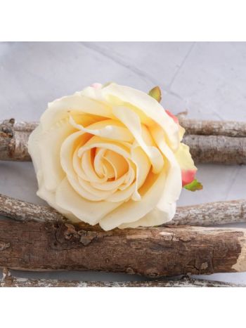 Rózsa selyemvirág fej- 10cm - Krém