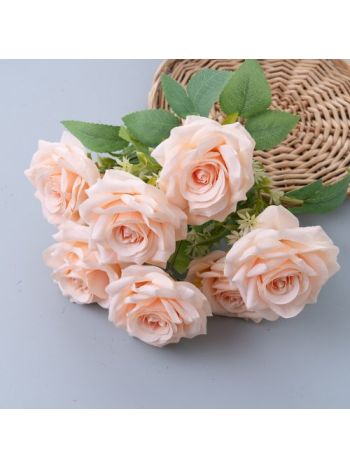 Rózsa selyemvirág csokor- 7 ágú- 41cm magas - Pezsgő