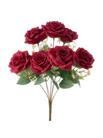 Rózsa selyemvirág csokor- 7 ágú- 41cm magas - Bordó