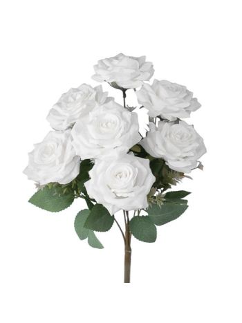 Rózsa selyemvirág csokor- 7 ágú- 41cm magas - Fehér