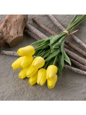 Real touch tulipán köteg- 10 szálas- 32cm magas - Citromsárga